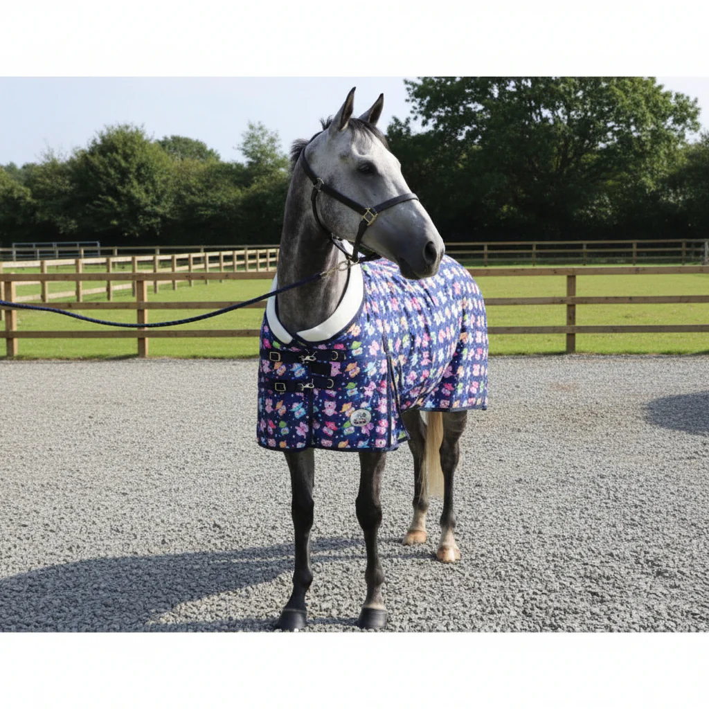 100g Lightweight Stable Rug With Fleece Collar - Owl Print - Image 3