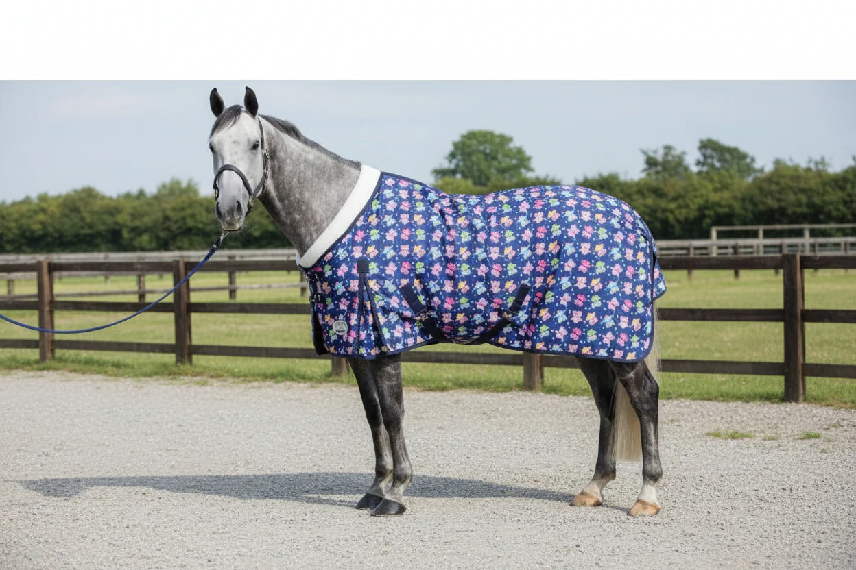 100g Lightweight Stable Rug With Fleece Collar - Owl Print - Image 4
