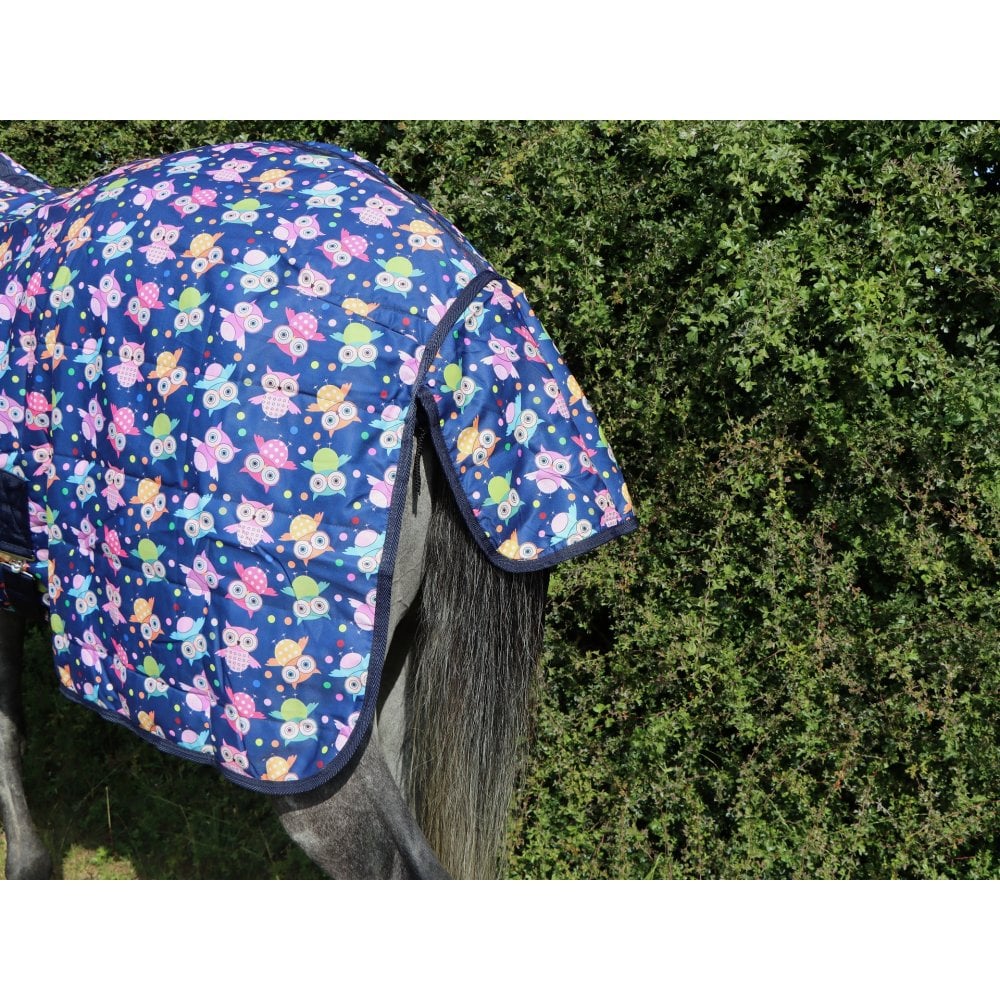 100g Lightweight Stable Rug With Fleece Collar - Owl Print - Image 5