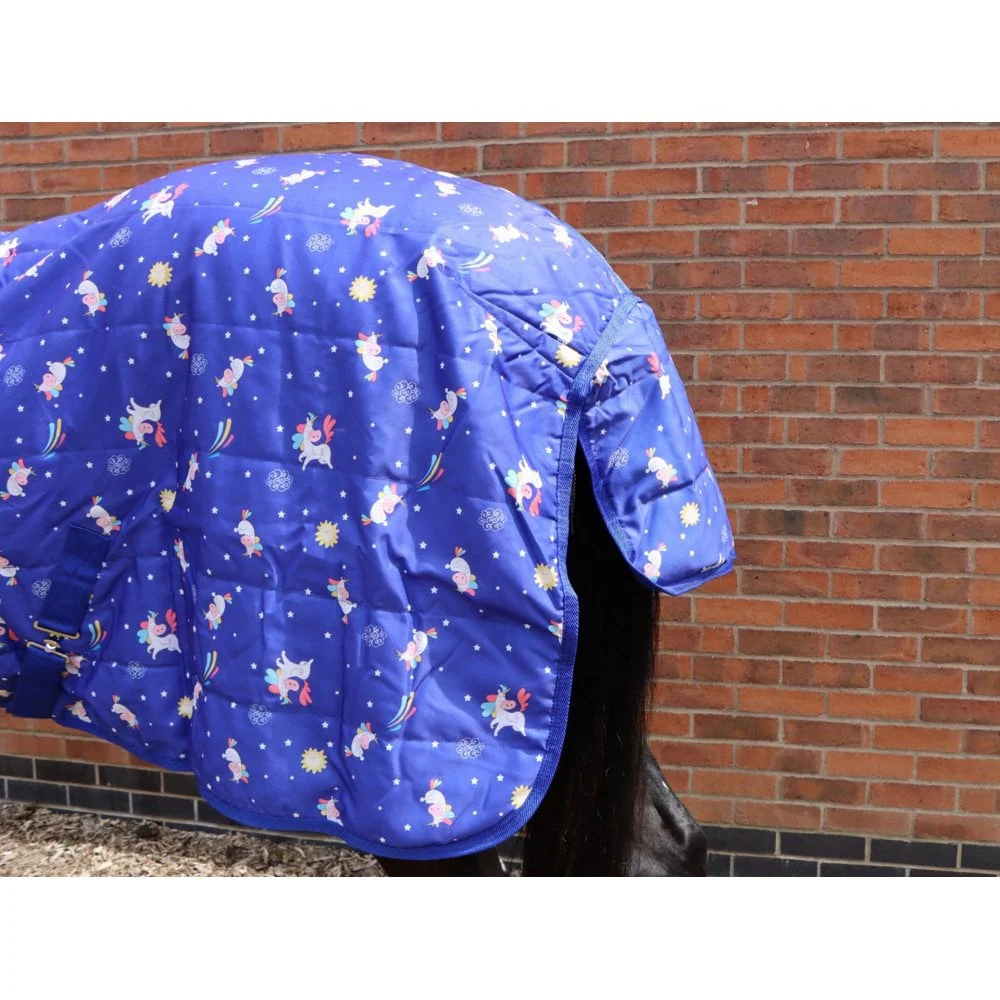 50G Lightweight Stable Rug with Fleece Collar - Unicorn Print - Image 3