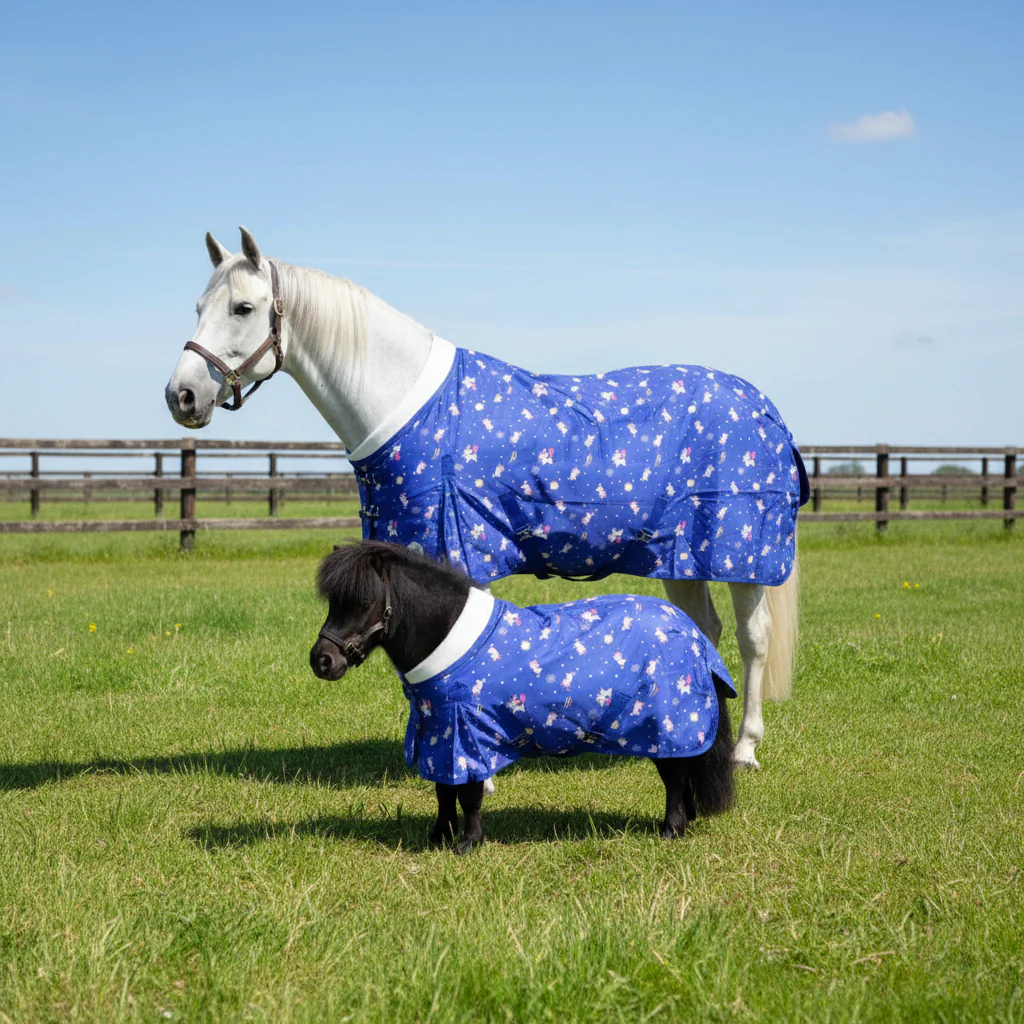 50G Lightweight Stable Rug with Fleece Collar - Unicorn Print - Image 5